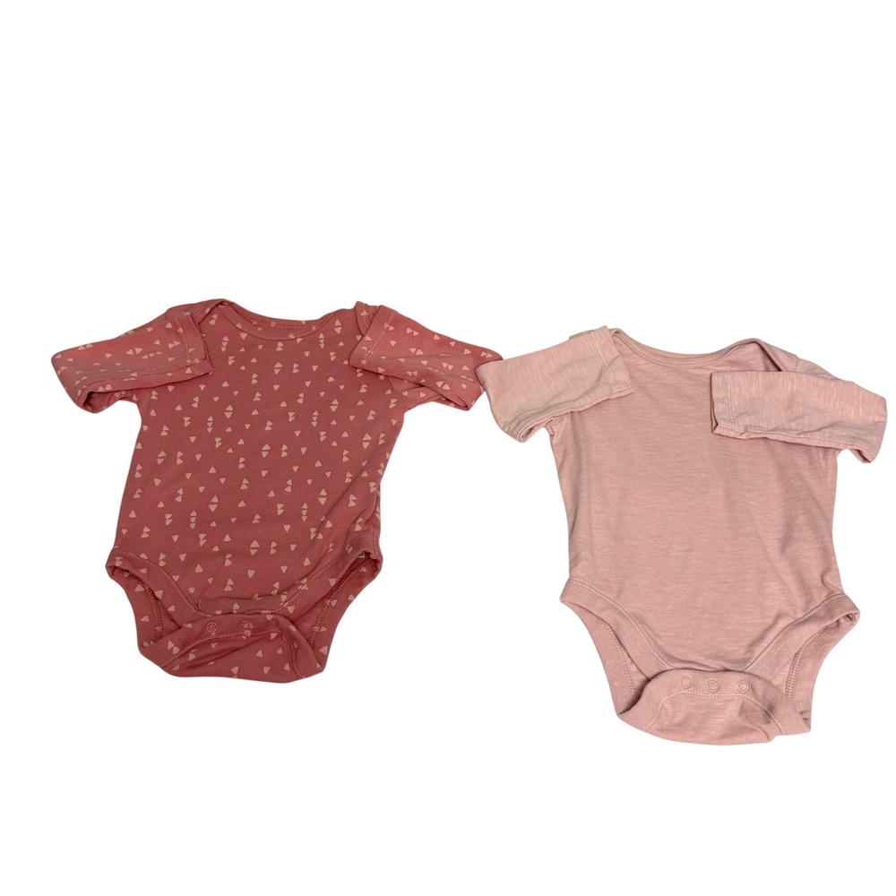 Old Navy Baby Girl Long Sleeve Bodysuit Set 2PK Pink Geometric Solid 3-6M